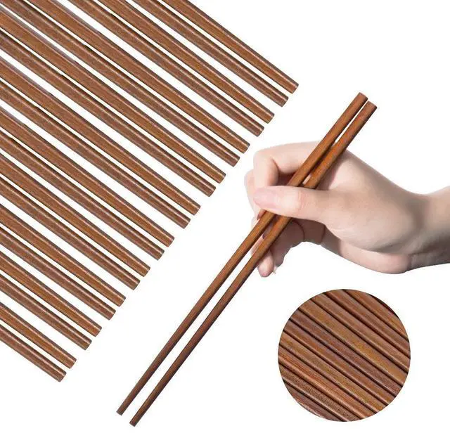 Main image of Wooden Chopsticks Reusable Dishwasher Safe 10 Pairs Chinese Asian Korea Iron Wood Handmade Chopstick Natural Healthy for Cooking Eating Restaurants Gourmets Noodles Portable Long Brown