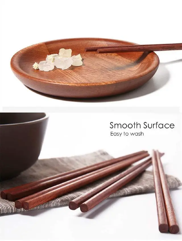 Alt view image 5 of 7 - Wooden Chopsticks Reusable Dishwasher Safe 10 Pairs Chinese Asian Korea Iron Wood Handmade Chopstick Natural Healthy for Cooking Eating Restaurants Gourmets Noodles Portable Long Brown