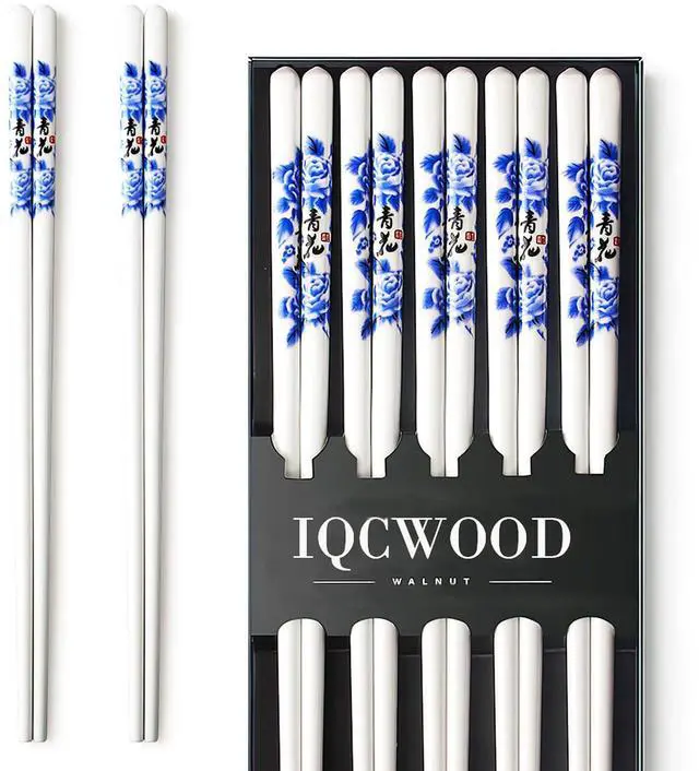 Main image of Porcelain Chopsticks, 9.5 Inch Ceramic Reusable Chopstick, 5 Pairs Chinese Chopsticks Gift Sets with Case, Dishwasher Safe