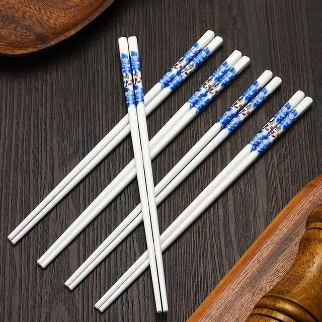 Alt view image 2 of 7 - Porcelain Chopsticks, 9.5 Inch Ceramic Reusable Chopstick, 5 Pairs Chinese Chopsticks Gift Sets with Case, Dishwasher Safe
