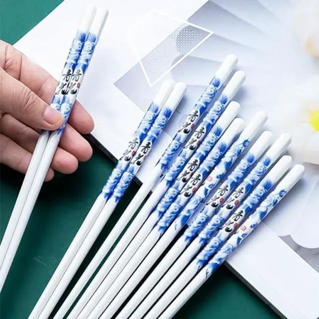 Alt view image 6 of 7 - Porcelain Chopsticks, 9.5 Inch Ceramic Reusable Chopstick, 5 Pairs Chinese Chopsticks Gift Sets with Case, Dishwasher Safe