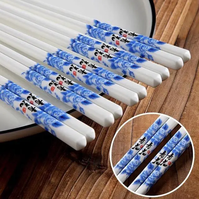 Alt view image 5 of 7 - Porcelain Chopsticks, 9.5 Inch Ceramic Reusable Chopstick, 5 Pairs Chinese Chopsticks Gift Sets with Case, Dishwasher Safe