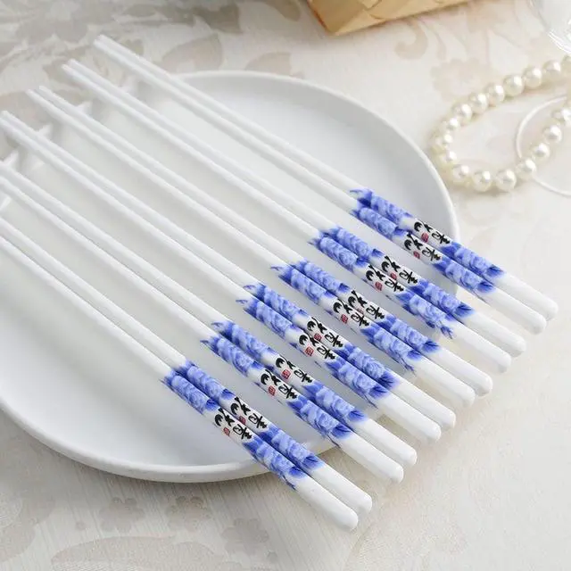 Alt view image 7 of 7 - Porcelain Chopsticks, 9.5 Inch Ceramic Reusable Chopstick, 5 Pairs Chinese Chopsticks Gift Sets with Case, Dishwasher Safe