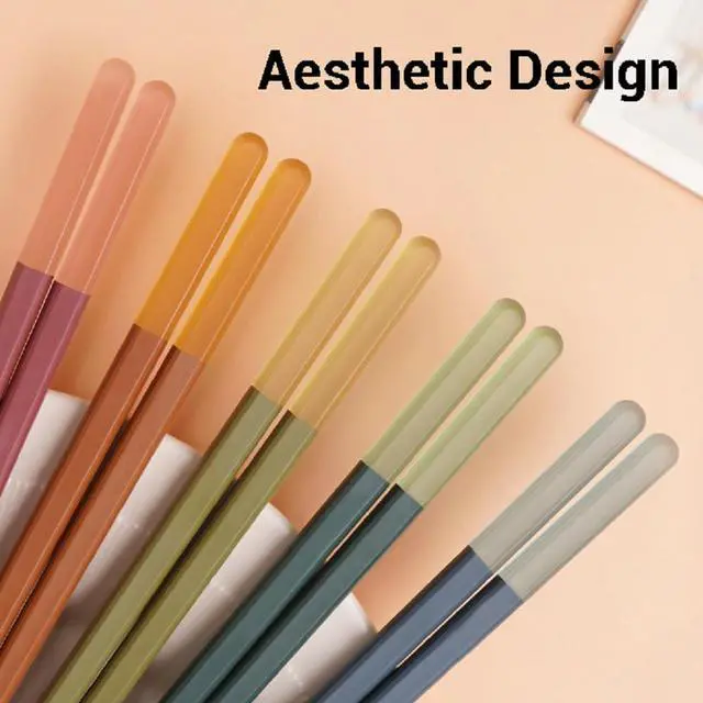 Alt view image 2 of 7 - Modern Design Chopsticks - Reusable, Dishwasher Safe, Non-Slip Fiberglass, Ice Fog Multi Color, 5 Pairs, 9.5in/24cm, Great for Chinese, Japanese, Korean Cuisine