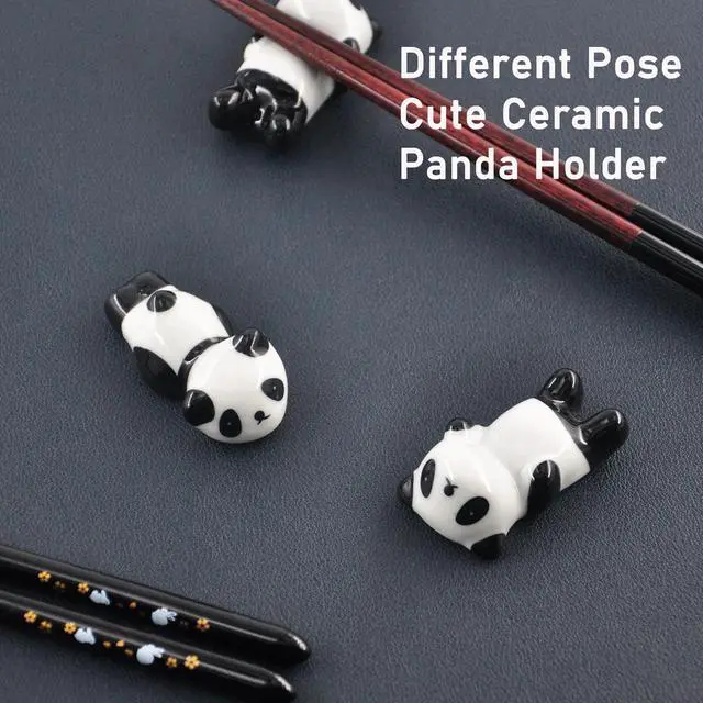 Alt view image 3 of 7 - Wooden Japanese Chopsticks with Ceramic Panda Holders - 9-Inch Elegant Reusable Chopsticks Gift Set for Sushi Lovers Couples (Black-Black)