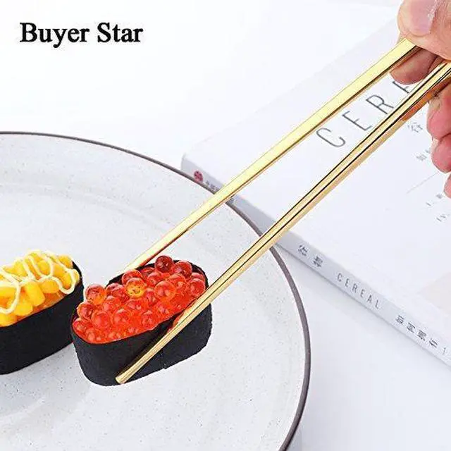 Alt view image 6 of 7 - 5-Pair Gold Stainless Steel Chopsticks - Reusable Chinese Square Chopsticks