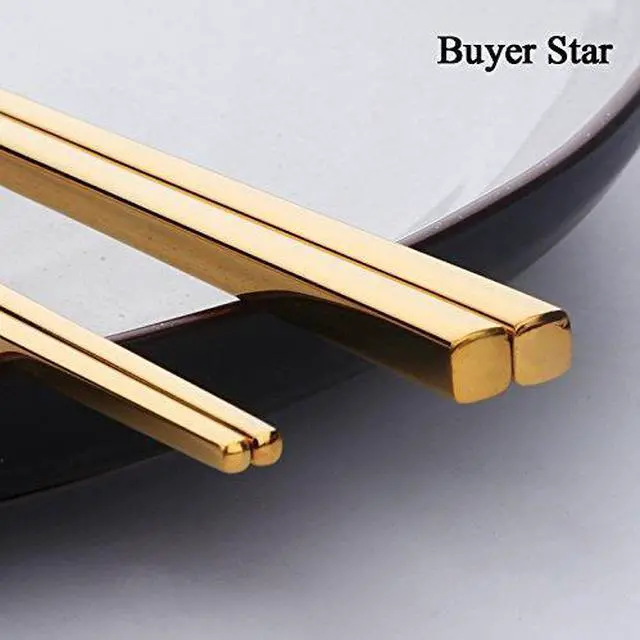 Alt view image 7 of 7 - 5-Pair Gold Stainless Steel Chopsticks - Reusable Chinese Square Chopsticks