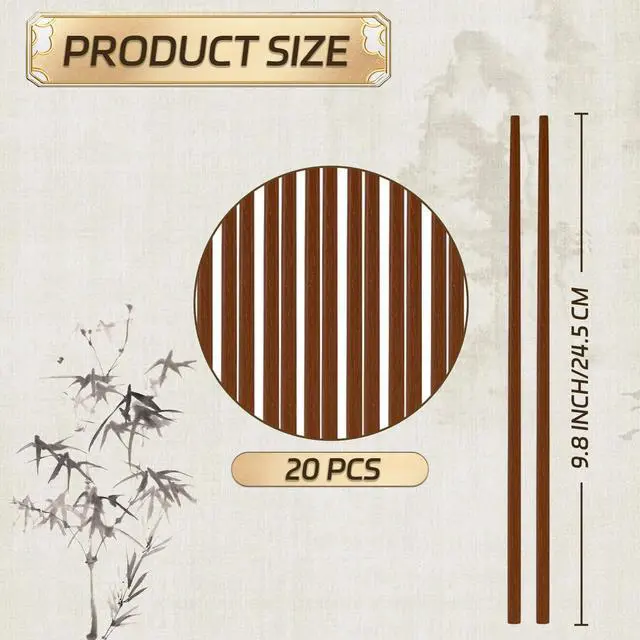 Alt view image 2 of 7 - 20 Pairs Wooden Chopsticks,Natural Health Wood Chopsticks,Chinese Classic Style,Dishwasher Safe,Hardwood Chopsticks for Cooking Restaurants Noodles(9.8 inch Long)