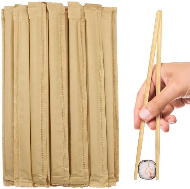 Main image of Disposable Bamboo Chopsticks (Approx.100 sets),Japanese Chopsticks,9.25'' Long Chopsticks Disposable,Individually Full Kraft Paper Wrapped Chinese Chopsticks