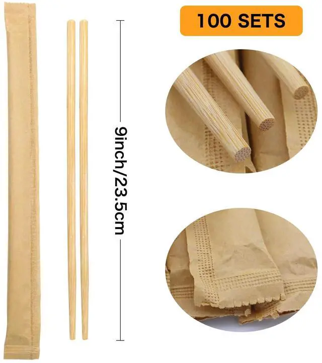 Alt view image 2 of 7 - Disposable Bamboo Chopsticks (Approx.100 sets),Japanese Chopsticks,9.25'' Long Chopsticks Disposable,Individually Full Kraft Paper Wrapped Chinese Chopsticks