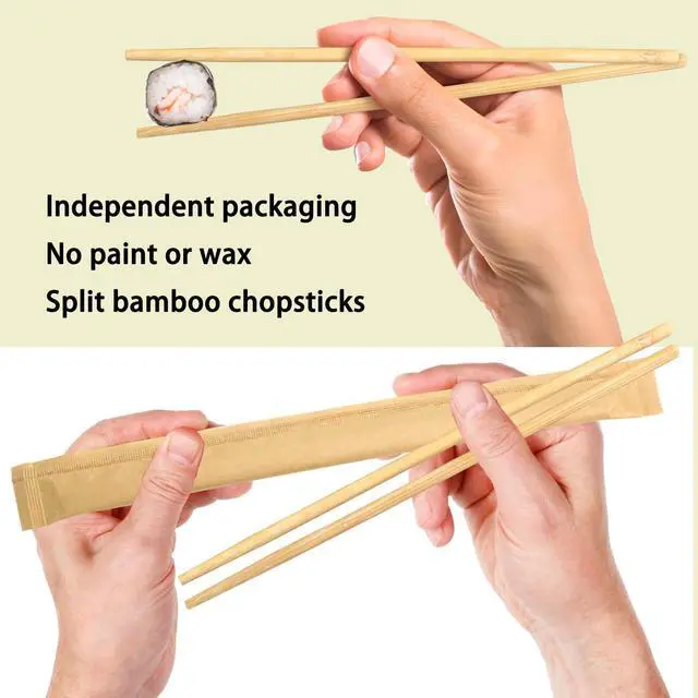 Alt view image 4 of 7 - Disposable Bamboo Chopsticks (Approx.100 sets),Japanese Chopsticks,9.25'' Long Chopsticks Disposable,Individually Full Kraft Paper Wrapped Chinese Chopsticks