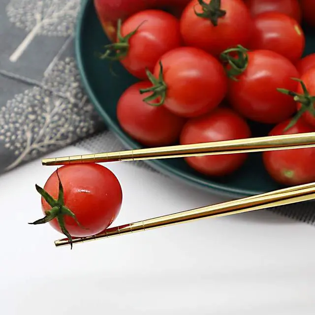 Alt view image 3 of 6 - Stainless Steel Chopsticks Reusable Multicolor Lightweight 304 Metal Chopsticks Dishwasher Safe - 5 Pairs (Gold)