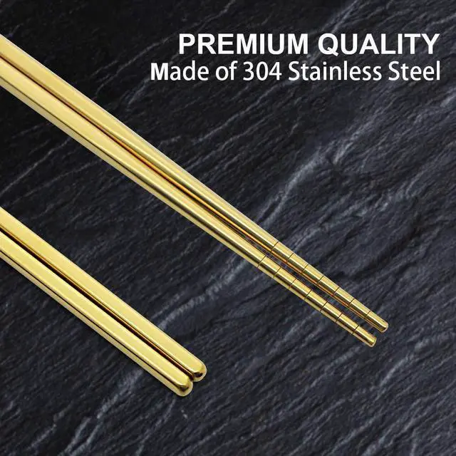 Alt view image 5 of 6 - Stainless Steel Chopsticks Reusable Multicolor Lightweight 304 Metal Chopsticks Dishwasher Safe - 5 Pairs (Gold)