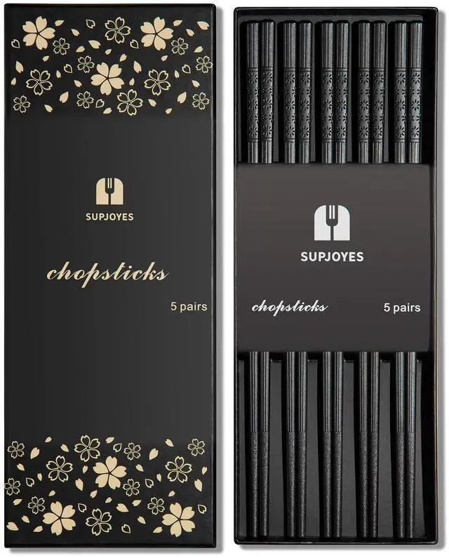 Main image of 5 Pairs Fiberglass Chopsticks - Reusable Chopsticks Dishwasher Safe, Japanese Chinese Chop Sticks with Cherry Blossom Pattern, 9 1/2 Inches