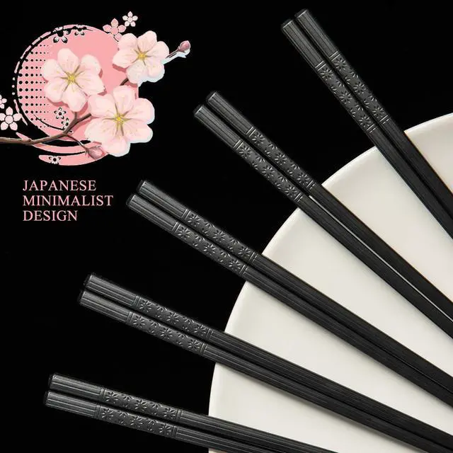 Alt view image 3 of 7 - 5 Pairs Fiberglass Chopsticks - Reusable Chopsticks Dishwasher Safe, Japanese Chinese Chop Sticks with Cherry Blossom Pattern, 9 1/2 Inches