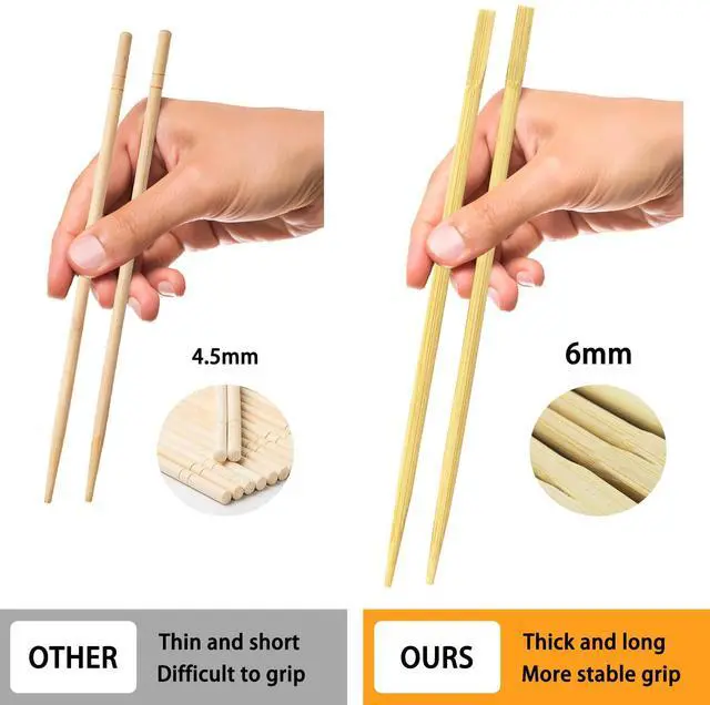 Alt view image 4 of 7 - 100 Pairs 9 inches Smooth Disposable Bamboo Chopsticks Individually Wrapped Chopstick for Sushi Noodles Splinter-Proof Design