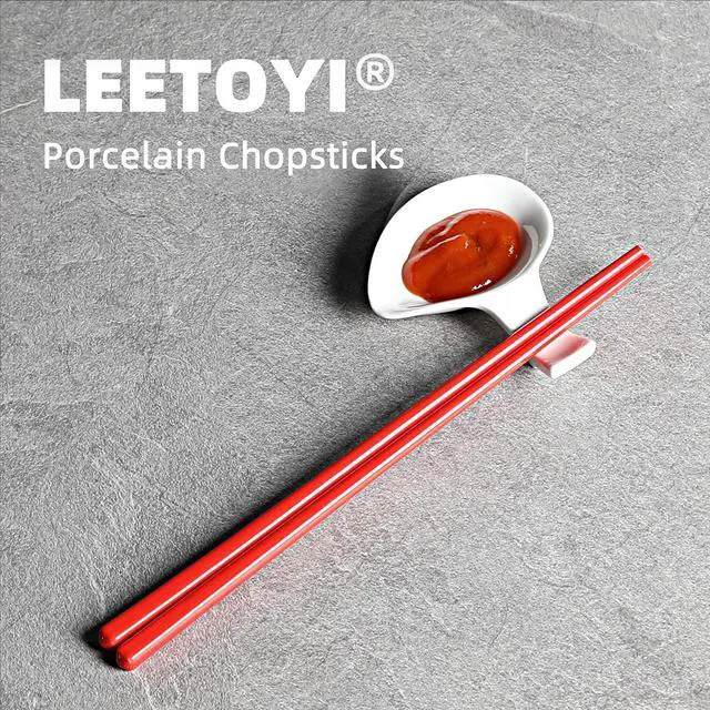 Alt view image 6 of 6 - Ceramic Chopsticks Set of 5, Porcelain Chinese Chopsticks Easy To Clean, 9.6-Inch (Red)
