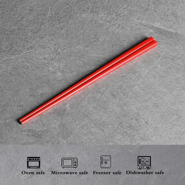 Alt view image 4 of 6 - Ceramic Chopsticks Set of 5, Porcelain Chinese Chopsticks Easy To Clean, 9.6-Inch (Red)