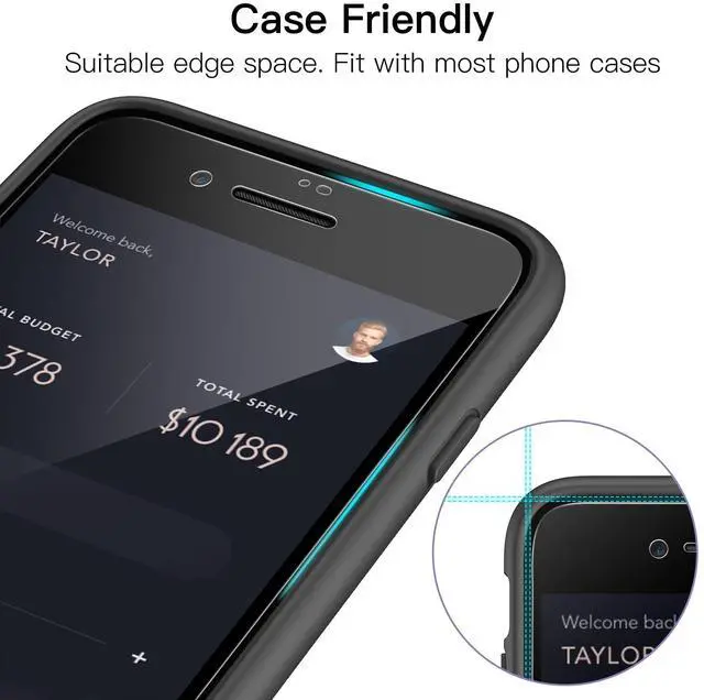 Alt view image 7 of 7 - Full Coverage Screen Protector for iPhone SE 3 (2022)/SE 2 (2020)/8/7 4.7-Inch, Black Edge Tempered Glass Film with Easy Installation Tool, Case-Friendly, HD Clear, 3-Pack (Black)