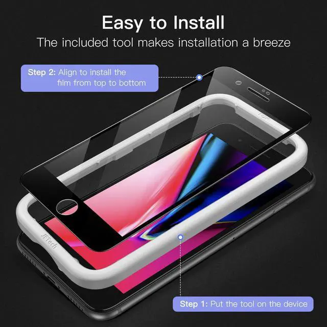 Alt view image 4 of 7 - Full Coverage Screen Protector for iPhone SE 3 (2022)/SE 2 (2020)/8/7 4.7-Inch, Black Edge Tempered Glass Film with Easy Installation Tool, Case-Friendly, HD Clear, 3-Pack (Black)