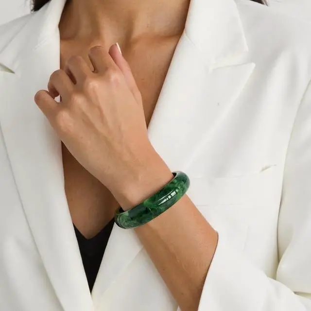 Alt view image 2 of 7 - Jade Bracelet For Women, Green Stone Bangle Natural Gradient Chinese Style Bracelets With Box Wealth Fortune Healing Protection Good Luck Jewelry Gift (Dark Green, 60mm/2.36in)