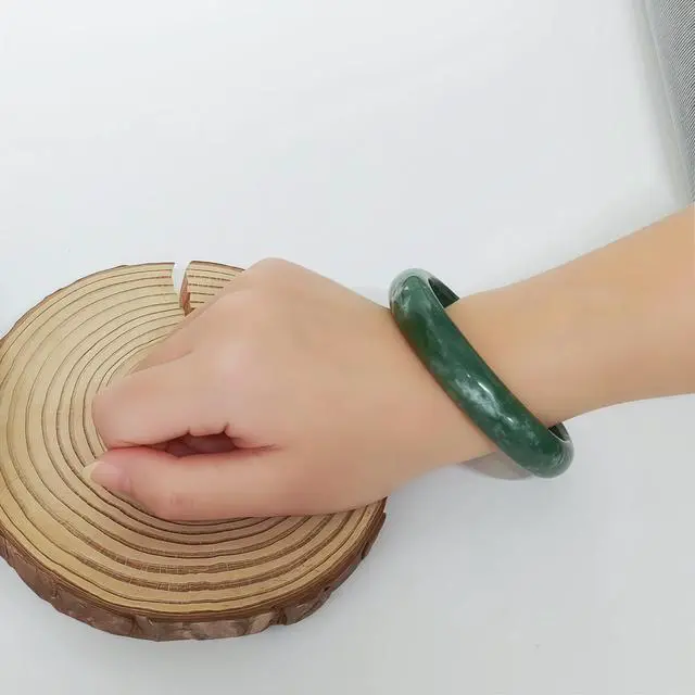 Alt view image 3 of 7 - Jade Bracelet For Women, Green Stone Bangle Natural Gradient Chinese Style Bracelets With Box Wealth Fortune Healing Protection Good Luck Jewelry Gift (Dark Green, 60mm/2.36in)