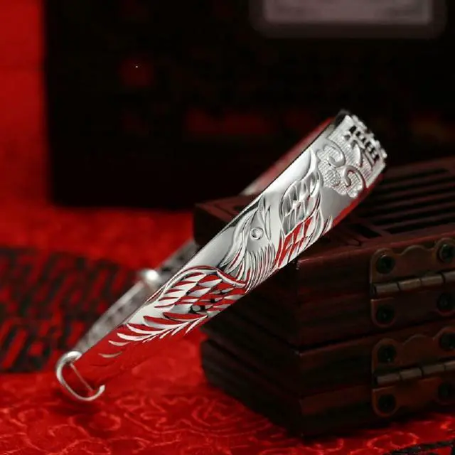 Alt view image 3 of 6 - 999 Sterling Sliver Bracelets Adjustable Chinese Style Lucky Bangle Bracelets Women's Chinese Dragon Phoenix Carved Bangle Bracelet 25g Weight for Women and Elder