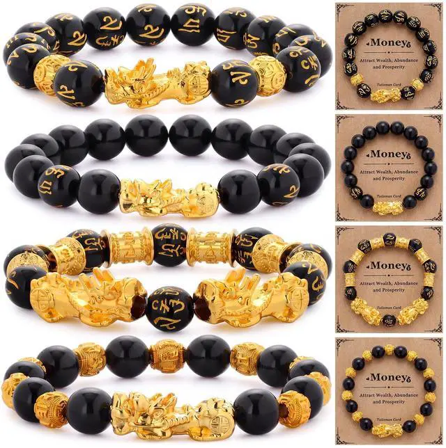 Main image of 4set Wealth Money Attraction Bracelet for Women Men Good Luck Feng Shui Bracelet Natural Healing Crystal Jewelry (Pi Xiu Style)