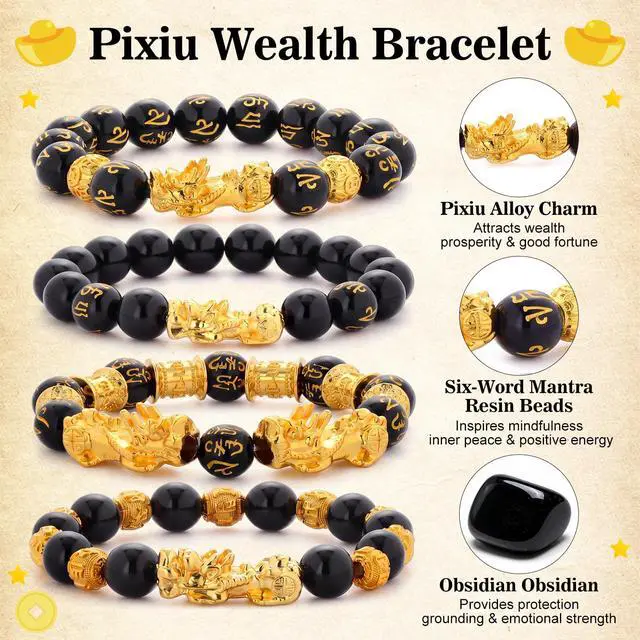 Alt view image 2 of 6 - 4set Wealth Money Attraction Bracelet for Women Men Good Luck Feng Shui Bracelet Natural Healing Crystal Jewelry (Pi Xiu Style)