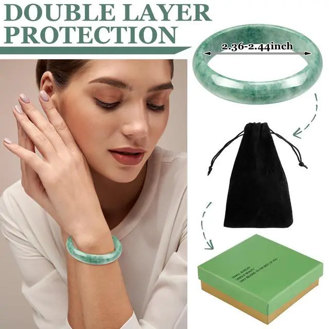 Alt view image 2 of 6 - 2.4'' Natural Jade Bracelet for Women Jade Bangle Bracelets with Box Good Luck Bangle Jewelry Gift for Mother(Natural Green)