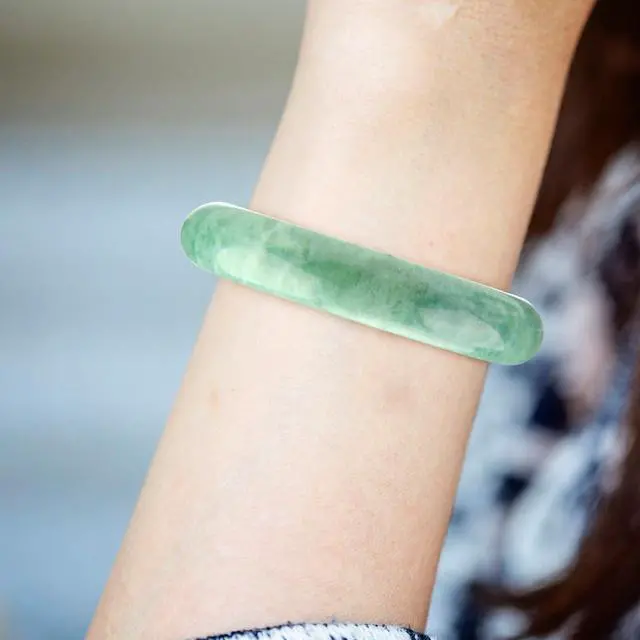 Alt view image 6 of 6 - 2.4'' Natural Jade Bracelet for Women Jade Bangle Bracelets with Box Good Luck Bangle Jewelry Gift for Mother(Natural Green)