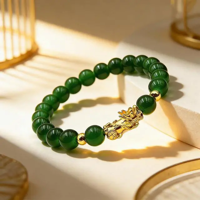 Alt view image 4 of 7 - Jade Bangle Bracelet for Women Green Nephrite Jade Bangle Pixiu Bracelet Chinese Symbol Jewelry Gift for Her Lucky Charm