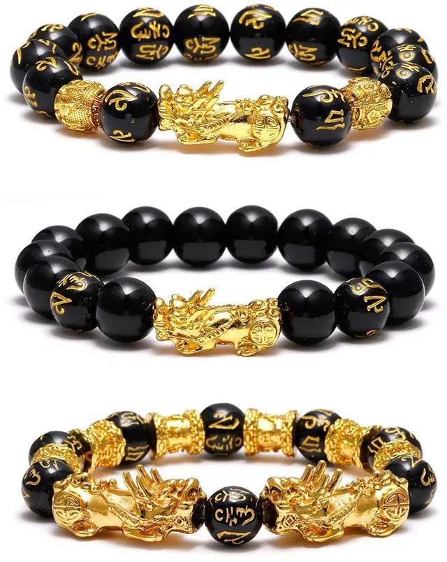 Main image of Feng Shui Wealth and Luck Bracelet for Men and Women: 3Pcs Set with Pixiu and Black Obsidian, Brings Prosperity, Offers Protection, Attracts Good Fortune and Repels Evil Spirits