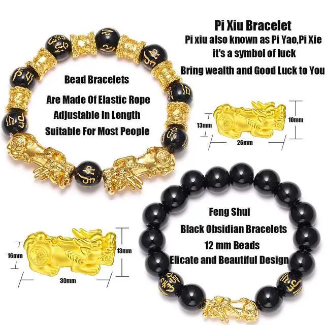 Alt view image 2 of 7 - Feng Shui Wealth and Luck Bracelet for Men and Women: 3Pcs Set with Pixiu and Black Obsidian, Brings Prosperity, Offers Protection, Attracts Good Fortune and Repels Evil Spirits