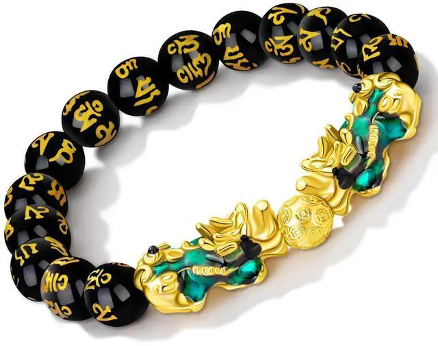 Main image of Feng Shui Black Obsidian Wealth Bracelet Color Changed Pi Xiu Bracelets Dragon Mantra Bead Bangle Attract Wealth and Good Luck for Men/Women(10mm)
