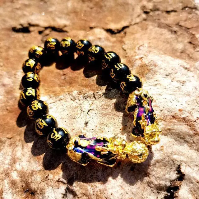 Alt view image 3 of 7 - Feng Shui Black Obsidian Wealth Bracelet Color Changed Pi Xiu Bracelets Dragon Mantra Bead Bangle Attract Wealth and Good Luck for Men/Women(10mm)