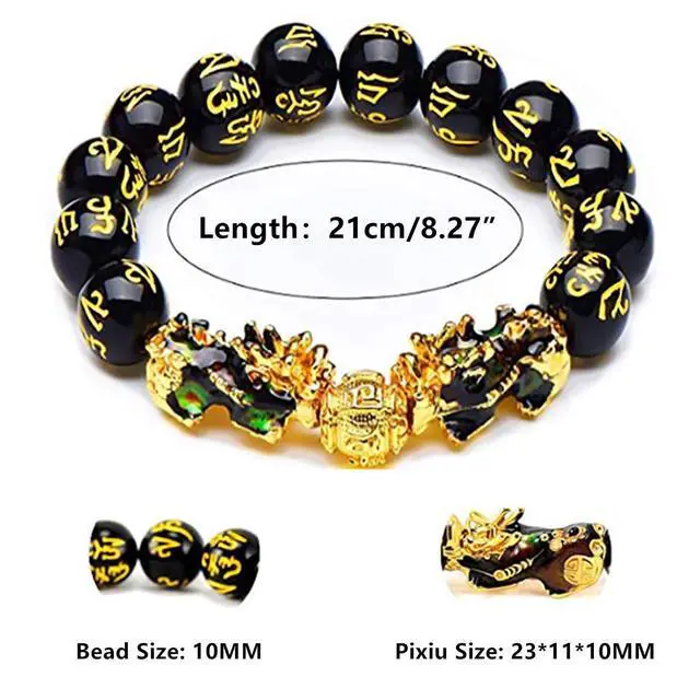 Alt view image 2 of 7 - Feng Shui Black Obsidian Wealth Bracelet Color Changed Pi Xiu Bracelets Dragon Mantra Bead Bangle Attract Wealth and Good Luck for Men/Women(10mm)