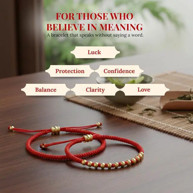 Alt view image 3 of 7 - Lucky Red String Bracelet With Gold plated Beads