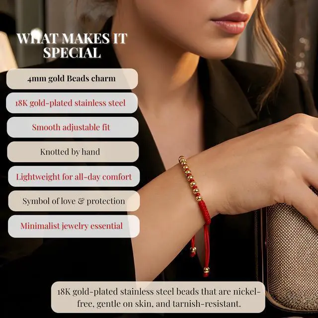 Alt view image 4 of 7 - Lucky Red String Bracelet With Gold plated Beads