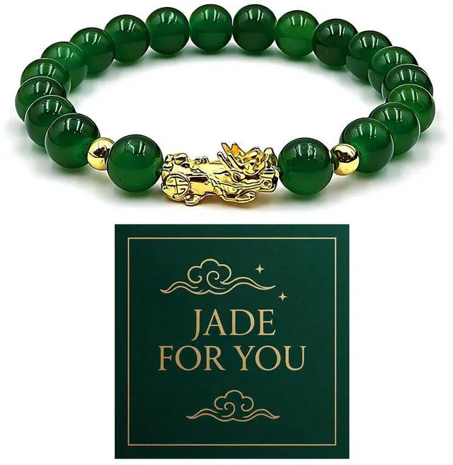 Main image of Jade Bangle Bracelet for Women Green Nephrite Jade Lucky Bracelet with Gift Card, Gold Luck Elegant Chinese Jewelry