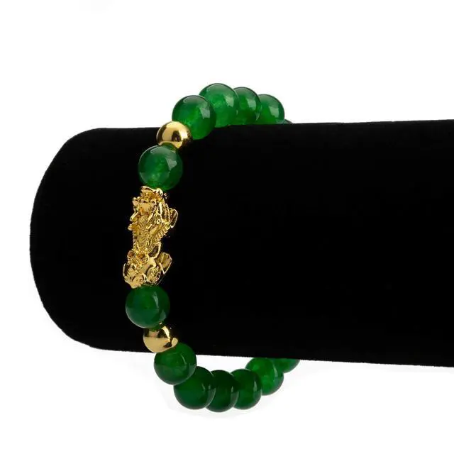 Alt view image 2 of 7 - Fengshui Porsperity Jade Bracelet Lucky Charm Feng Shui Black Obsidian Wealth Bracelet Gift for Men Women with Gold Plated Pi Xiu Pi Yao Attract Wealth Good Luck(Green)