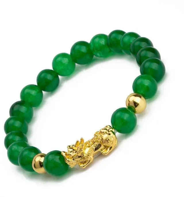 Main image of Fengshui Porsperity Jade Bracelet Lucky Charm Feng Shui Black Obsidian Wealth Bracelet Gift for Men Women with Gold Plated Pi Xiu Pi Yao Attract Wealth Good Luck(Green)