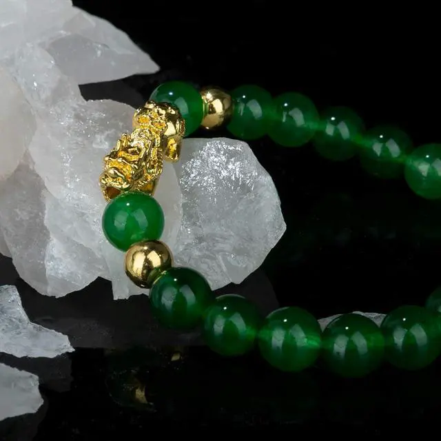 Alt view image 4 of 7 - Fengshui Porsperity Jade Bracelet Lucky Charm Feng Shui Black Obsidian Wealth Bracelet Gift for Men Women with Gold Plated Pi Xiu Pi Yao Attract Wealth Good Luck(Green)