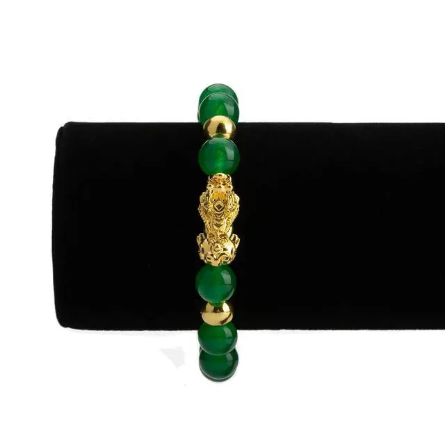 Alt view image 7 of 7 - Fengshui Porsperity Jade Bracelet Lucky Charm Feng Shui Black Obsidian Wealth Bracelet Gift for Men Women with Gold Plated Pi Xiu Pi Yao Attract Wealth Good Luck(Green)