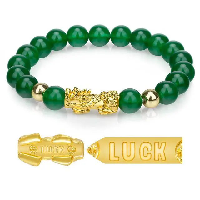 Alt view image 6 of 7 - Fengshui Porsperity Jade Bracelet Lucky Charm Feng Shui Black Obsidian Wealth Bracelet Gift for Men Women with Gold Plated Pi Xiu Pi Yao Attract Wealth Good Luck(Green)