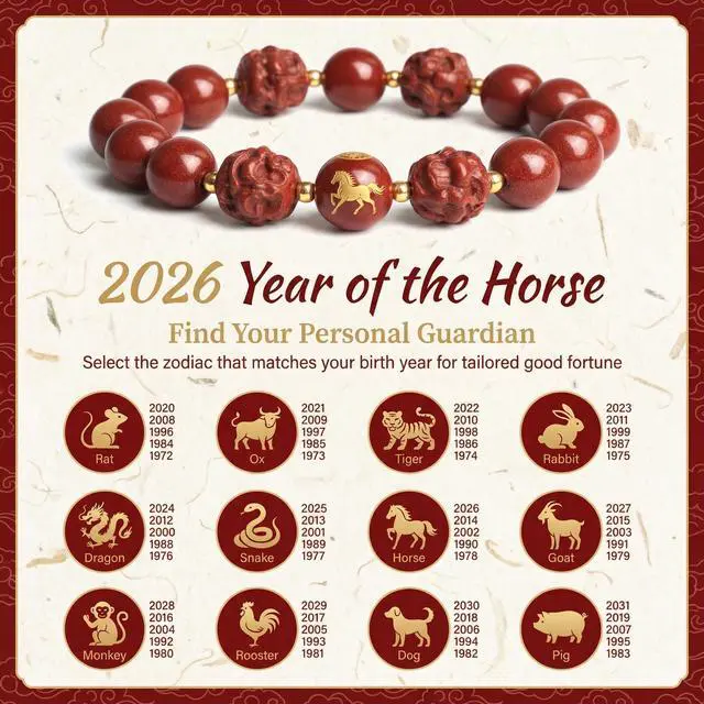 Alt view image 3 of 7 - Chinese Feng Shui Cinnabar Bracelet for Good Luck & Protection 2026 Year of the Horse Zodiac Lucky Bracelet, Blessed Zodiac Dragon Bracelet, Wealth