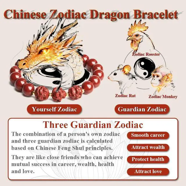 Alt view image 2 of 7 - Chinese Feng Shui Cinnabar Bracelet for Good Luck & Protection 2026 Year of the Horse Zodiac Lucky Bracelet, Blessed Zodiac Dragon Bracelet, Wealth