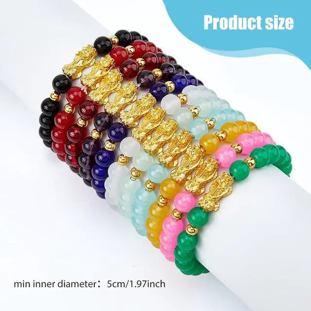 Alt view image 2 of 7 - 11Pcs 11 Colors Feng Shui Bracelets Colorful Pixiu Bracelet Chinese Pixiu Charm Bracelet Beautiful Round Beaded Stretch Bracelets Birthday Friendship Gifts for Women