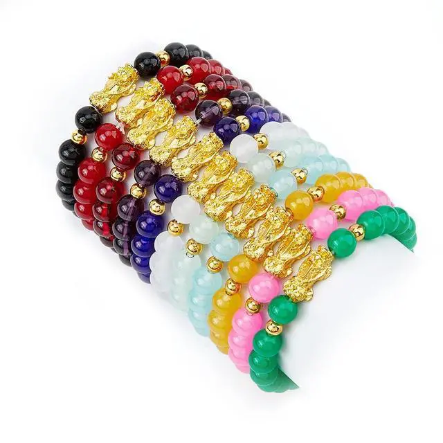 Main image of 11Pcs 11 Colors Feng Shui Bracelets Colorful Pixiu Bracelet Chinese Pixiu Charm Bracelet Beautiful Round Beaded Stretch Bracelets Birthday Friendship Gifts for Women