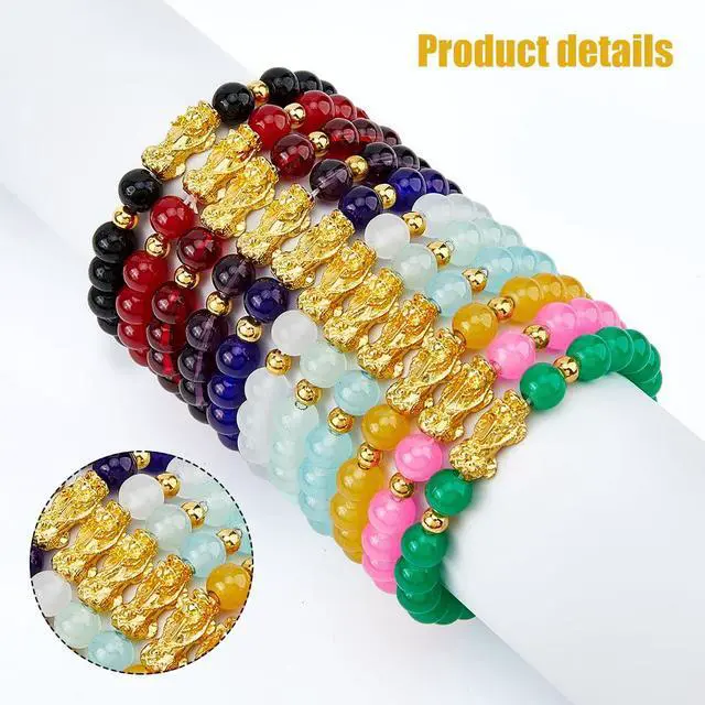 Alt view image 3 of 7 - 11Pcs 11 Colors Feng Shui Bracelets Colorful Pixiu Bracelet Chinese Pixiu Charm Bracelet Beautiful Round Beaded Stretch Bracelets Birthday Friendship Gifts for Women